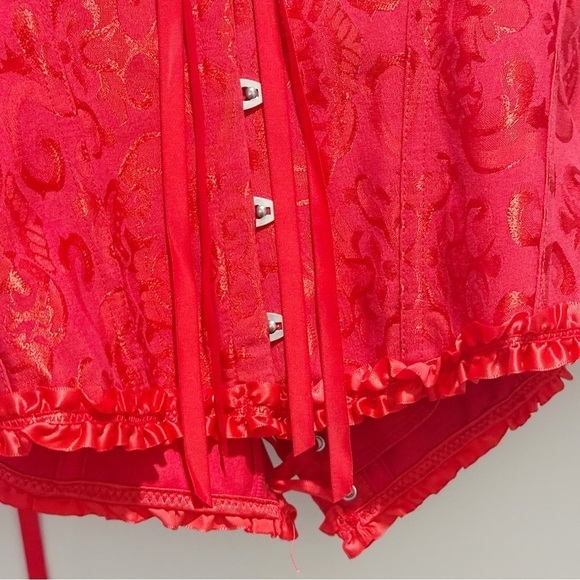 Red Satin Women’s Plus Size Brocade Pin-Up Sexy Gothic Lingerie Adjustable Sz 5X - Picture 3 of 6